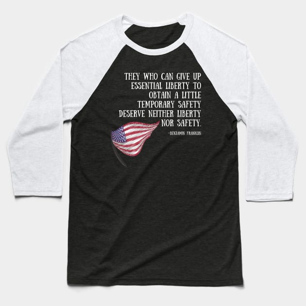 Patriotic Designs - Benjamin Franklin Quote - Liberty - White Text Baseball T-Shirt by Underthespell